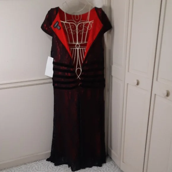 Ashro Black and Red Gown with Bateau Neckline Ashro Black and Red Gown with Bateau Neckline